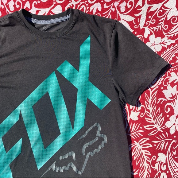 🏁🦊 Fox Racing Tech TruDri Black & Teal Short Sleeve Graphic Logo T-Shirt 🦊🏁 - Picture 8 of 15
